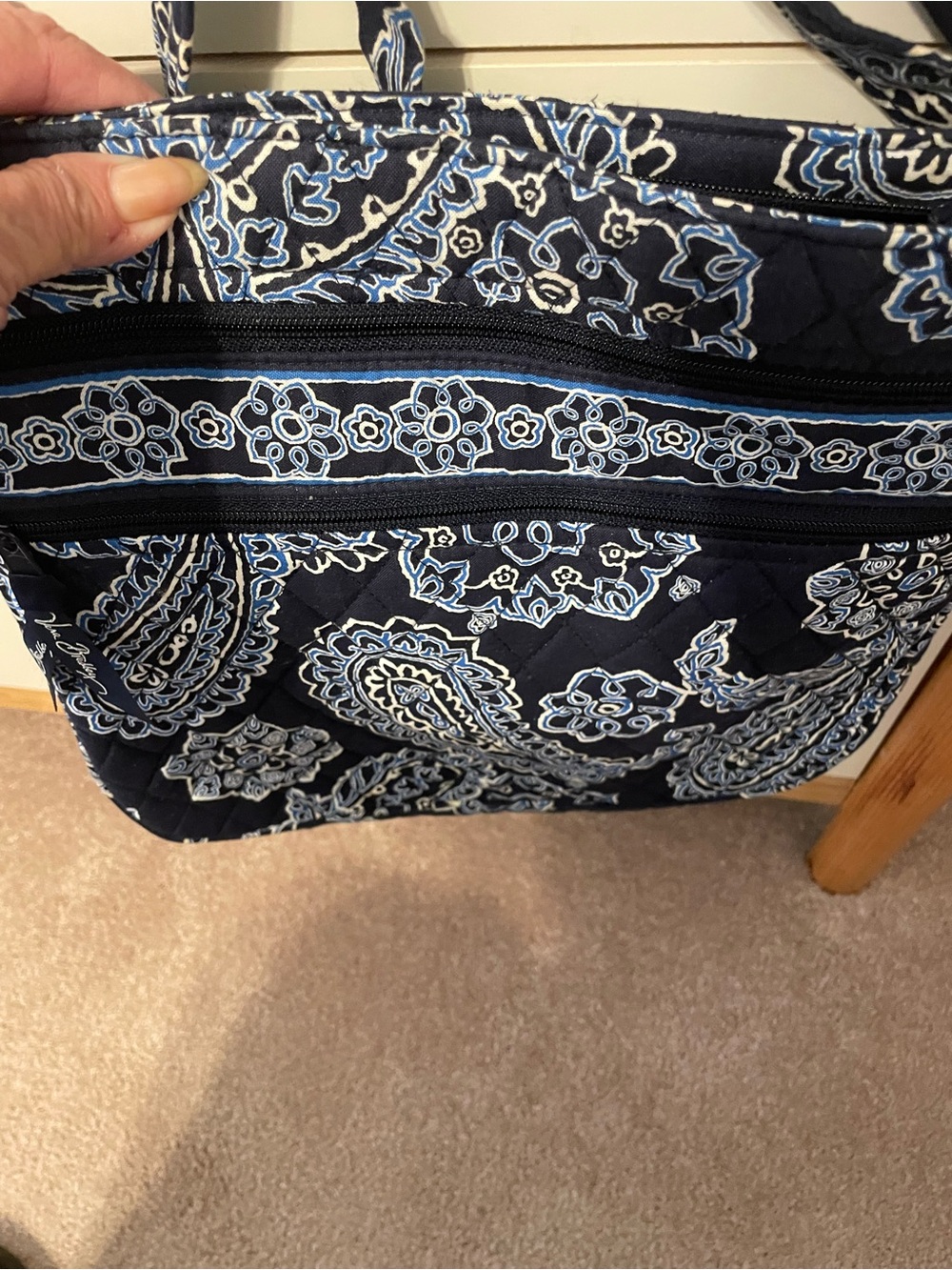 Quilted Paisley Tote Bag in Navy and Light Blue - Women's Carryall. Vera Bradley